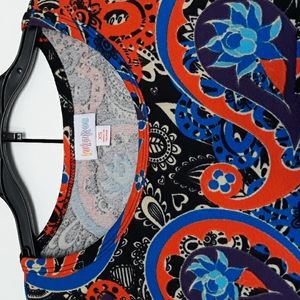 LuLaRoe CARLEY dress high low hem short sleeve size XS orange black paisley EUC